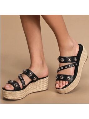 New, Marc Fisher Black Studded Platform Espadrilles Size 8.5